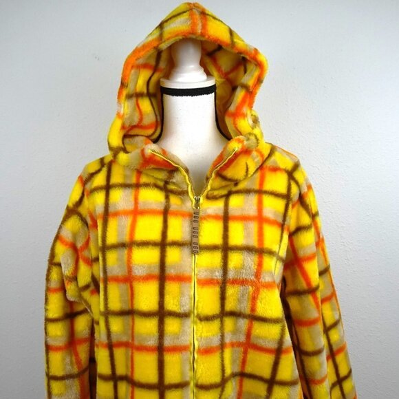 UGG Olympia Plaid Jacket Size S / M Yellow Oversized Hooded Unisex - Picture 2 of 12